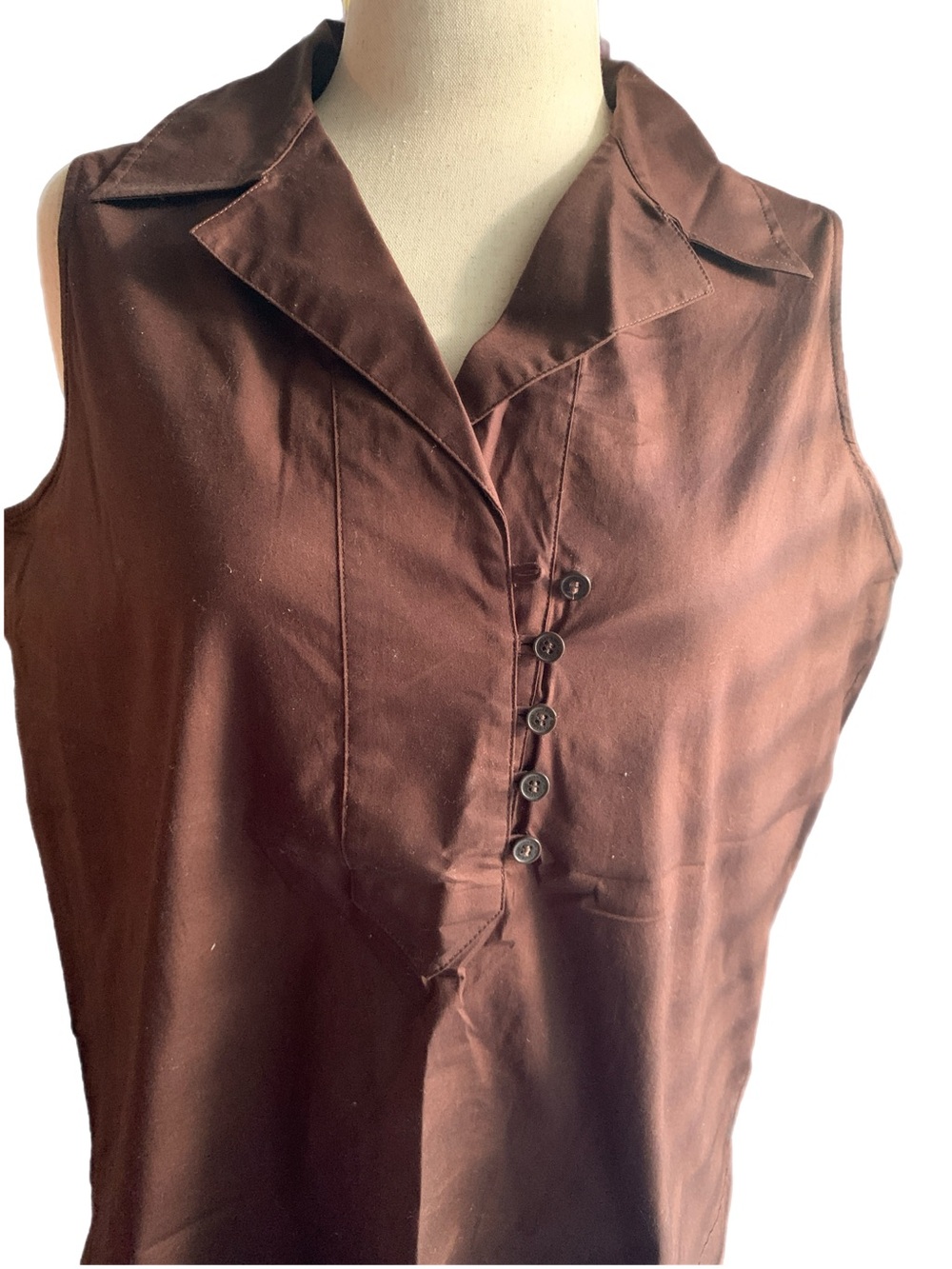 Anne Klein No Sleeve Dress Shirt, Cotton Stretch Woven, Size Large
